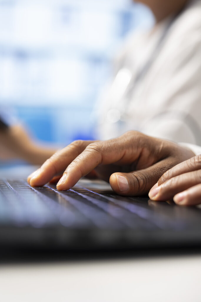 Medical professionals meeting in a private clinic to review healthcare data